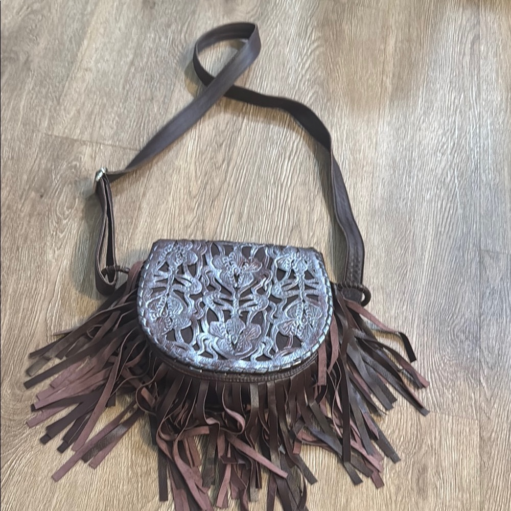Jodi Lee maroon fringe crossbody